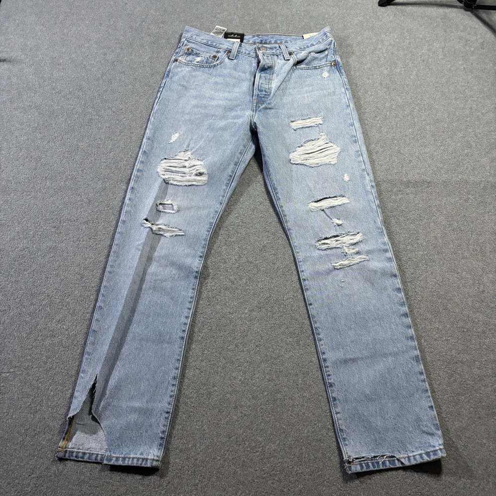 Levi's Premium 501 Original Fit Women Light Wash Jeans NWT 29x29 Distressed Hem